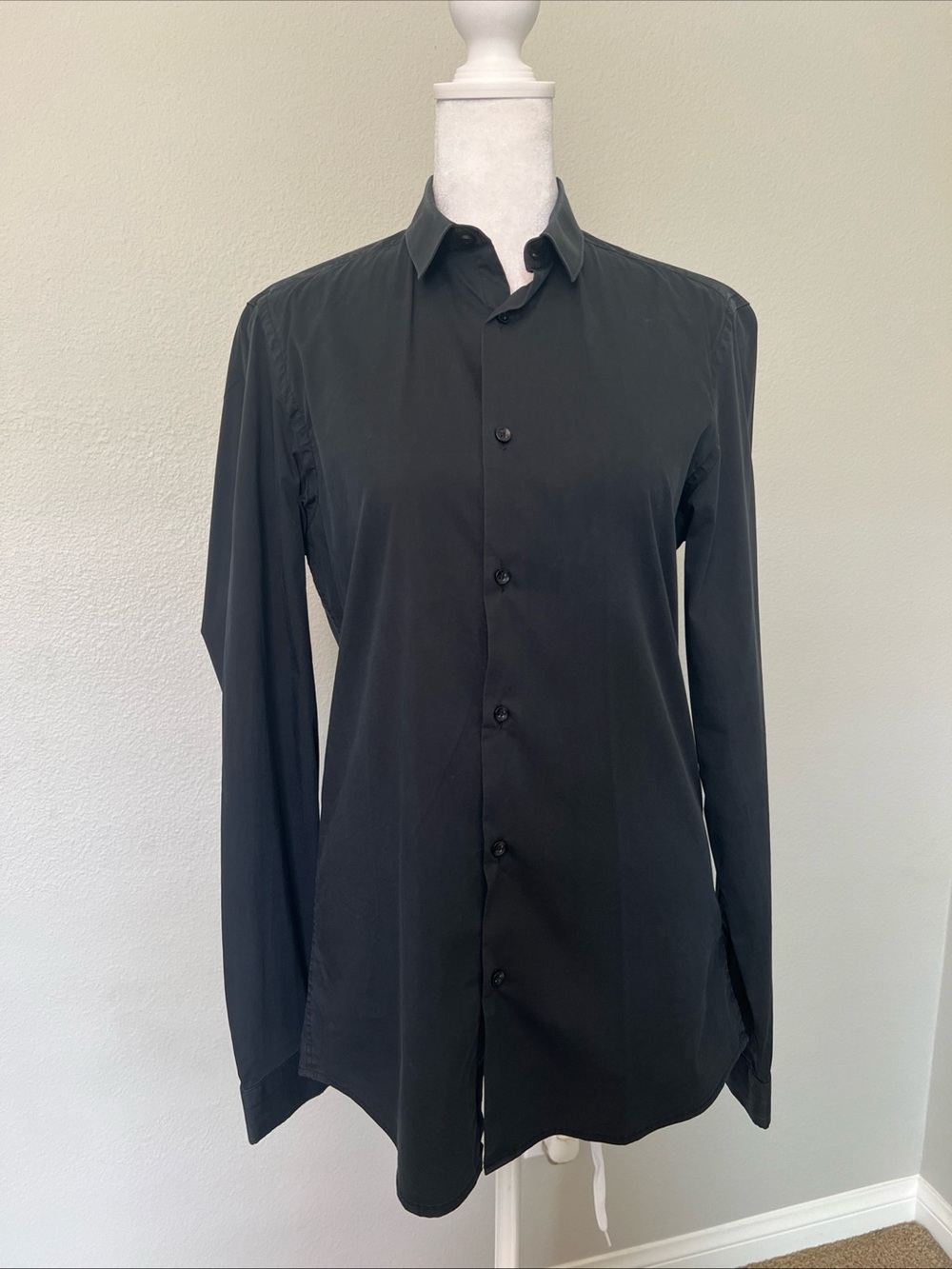 Zara Mens Black Long Sleeve Button Down Shirt Size Small